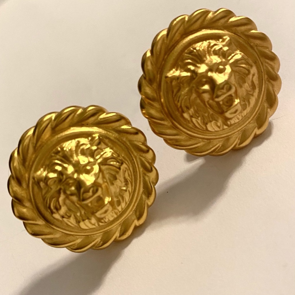 Matte Gold Tone Lion Head Earrings